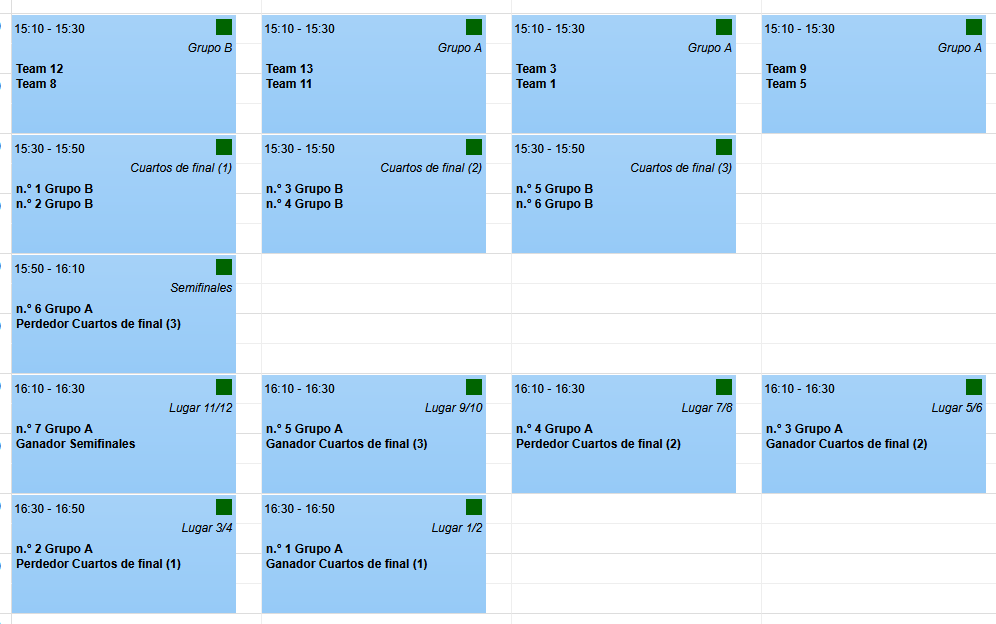 Calendario del torneo para 13 equipos