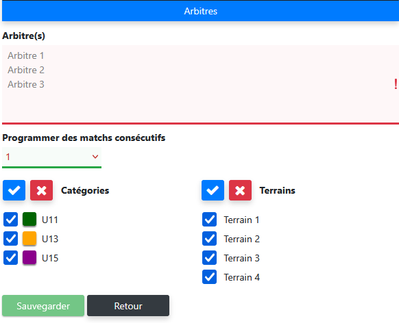 Préférences et restrictions de l'arbitre
