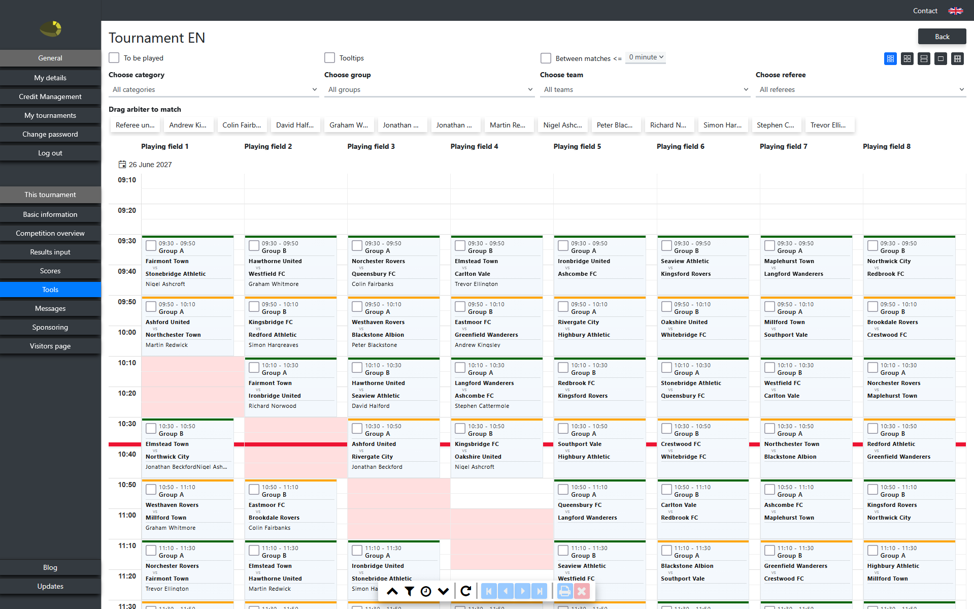 mojturniej.info match planning with multiple fields and referees