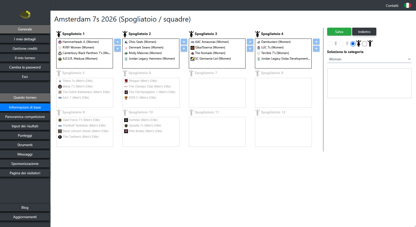 Gestione degli spogliatoi per gli organizzatori