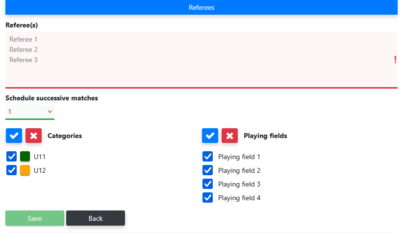 Adding referees to tournament